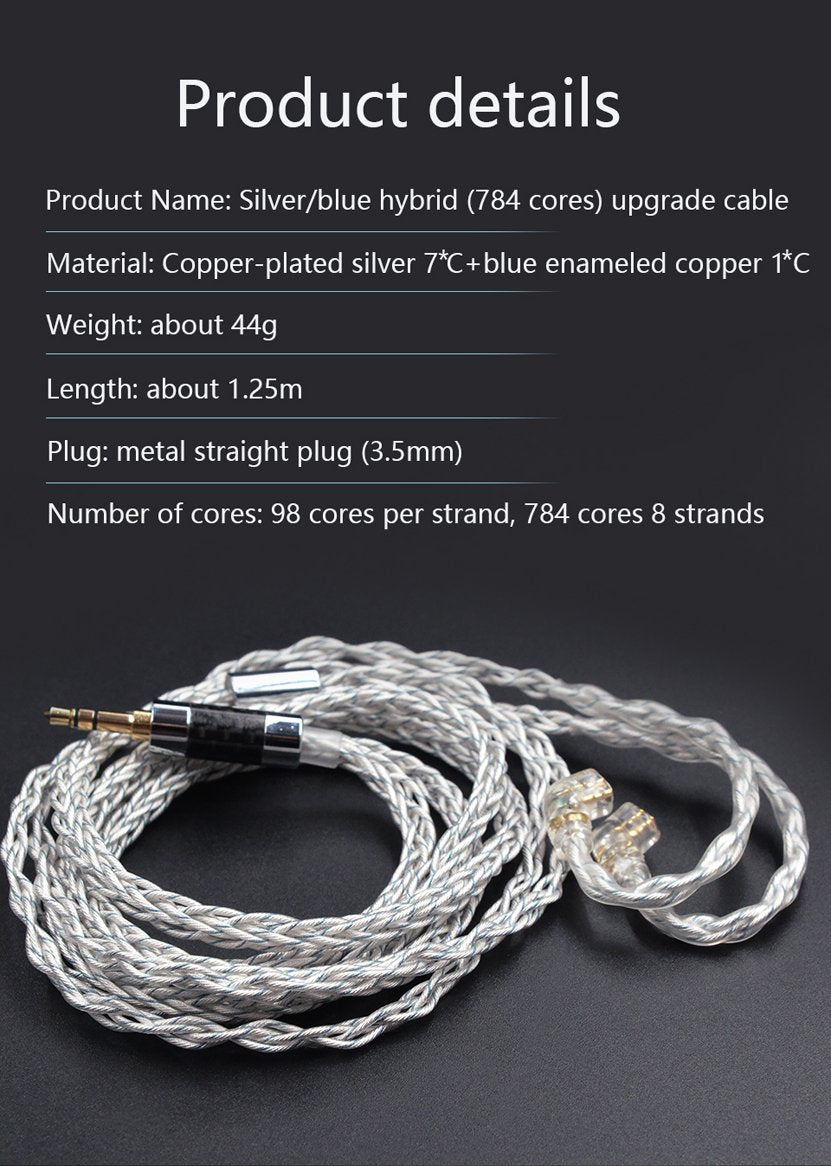 KZ - 90-8 High Resolution 784 Core Upgrade Cable - Silver & Blue